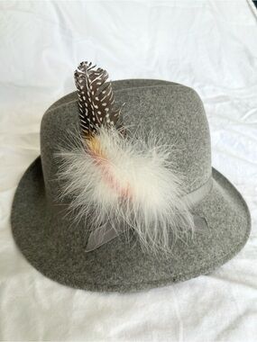 Vintage Gray Fedora with Feather Accent